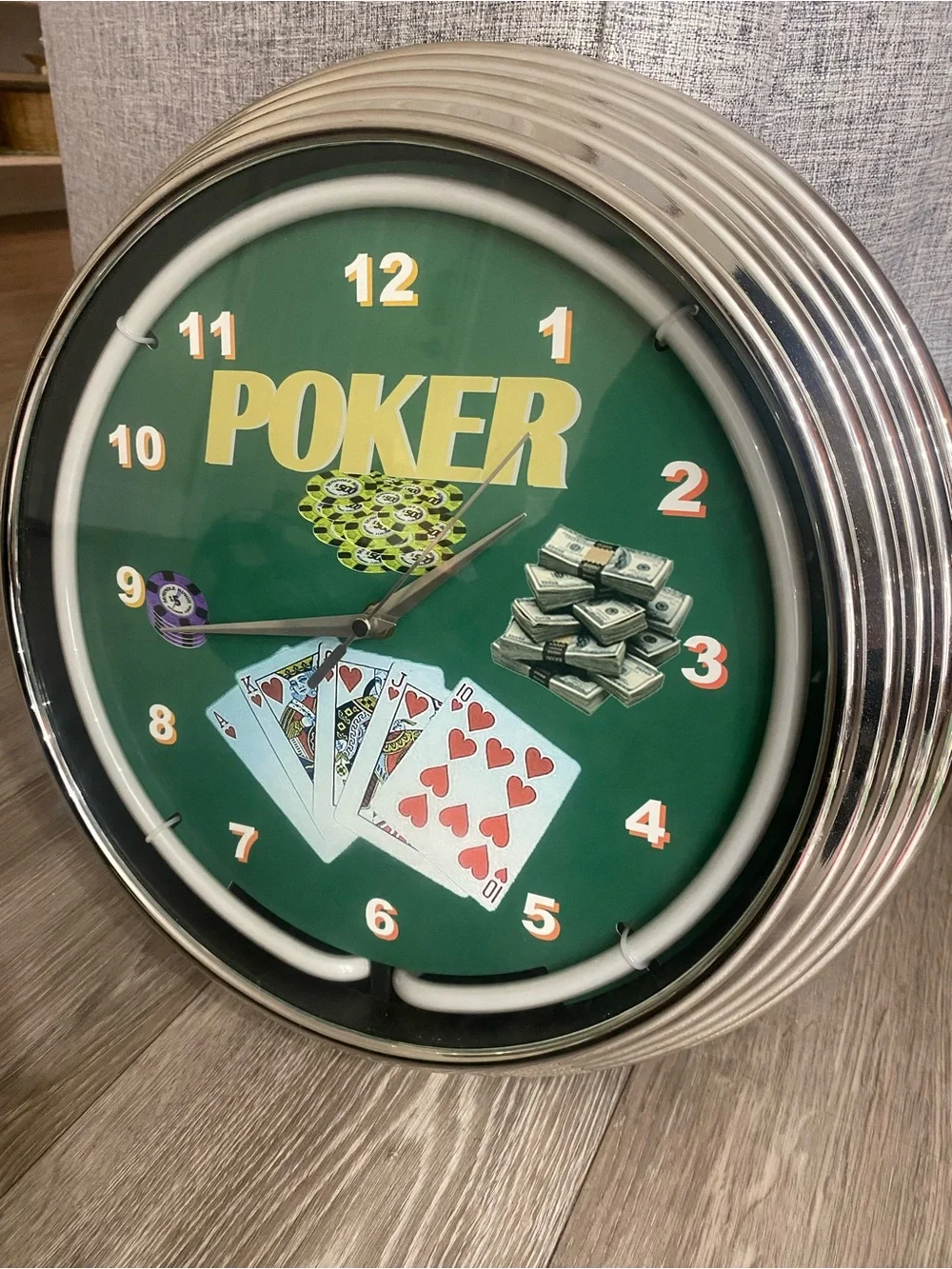 Poker Wall Clock - Green Casino Theme